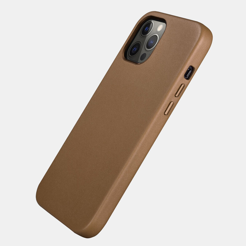 Kožený kryt na iPhone 12 Pro MAX - iCarer, Real Leather with MagSafe Brown