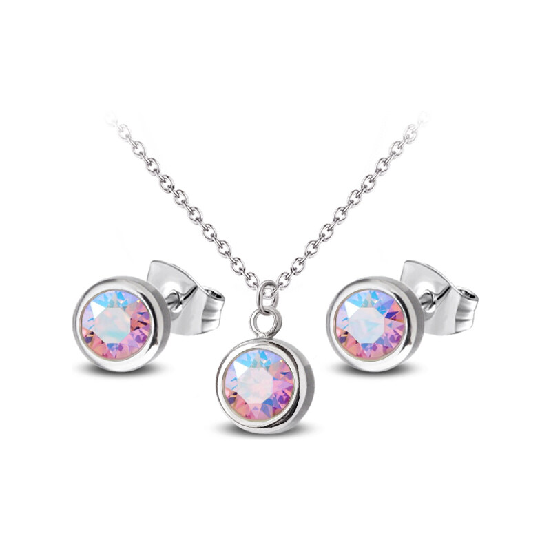 Jewellis ČR Jewellis Ocelový minimalistický set s krystaly Swarovski - Light Rose Shimmer