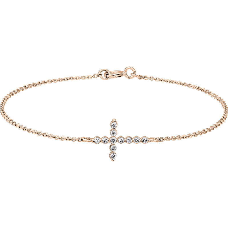 Tiami Řetízkový náramek z růžového zlata s diamanty Little Cross 56561564