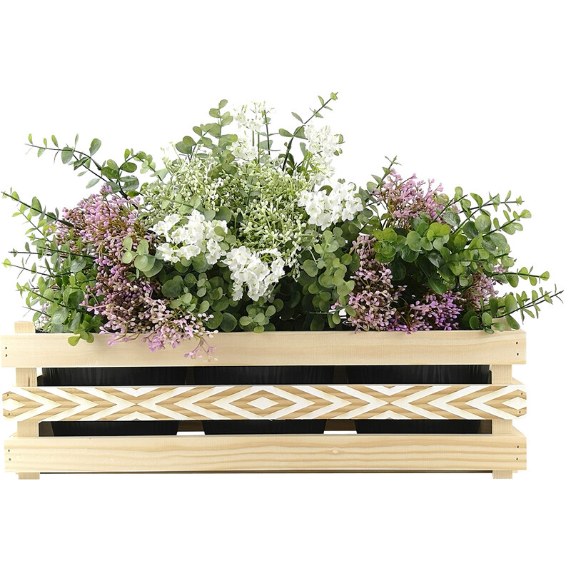AMADEA Dřevěný obal s květináči s motivem kosočtverců, 47x17x15cm Český výrobek