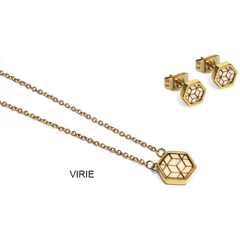 BeWooden Dámské šperky v setu Hexagon Earrings & Necklace