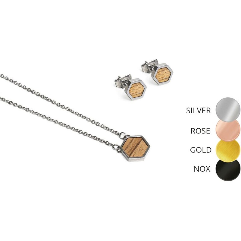 BeWooden Dámské šperky v setu Hexagon Earrings & Necklace