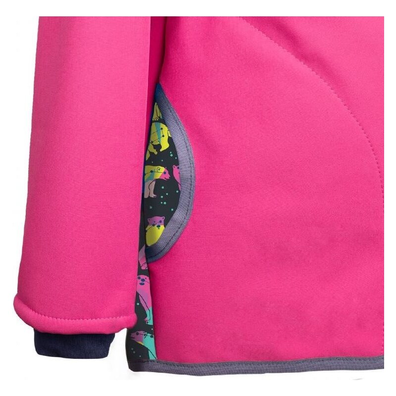 Unuo (ušito v ČR) Dívčí softshellová bunda Unuo s fleecem tmavě růžová souhvězdí medvěda