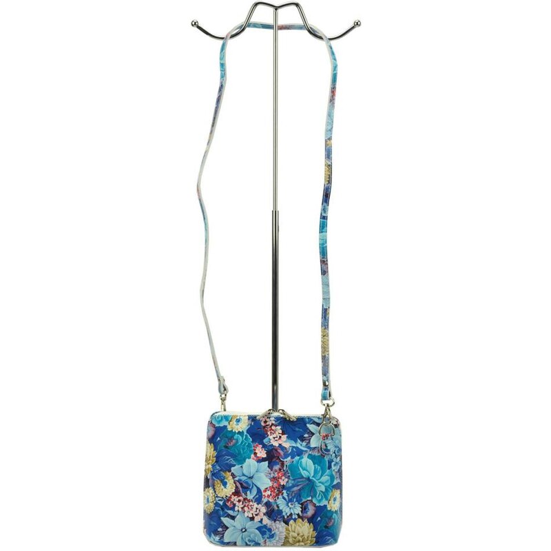 VERA PELLE Barebag Kožená malá dámská crossbody kabelka s motivem květů modrá