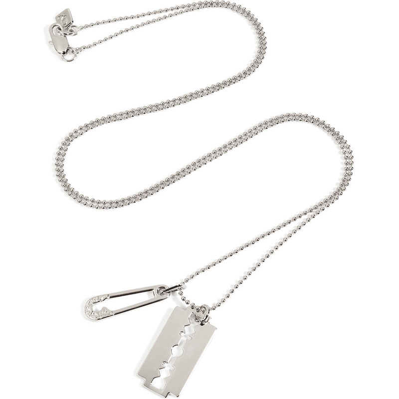 McQ Alexander McQueen Silver Necklace with Razor Blade and Safety Pin Pendants