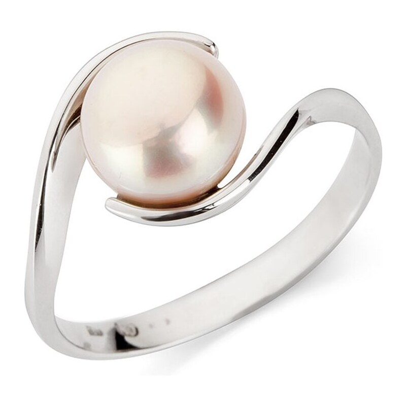 Prsten z bílého zlata s růžovou perlou KLENOTA k0192012