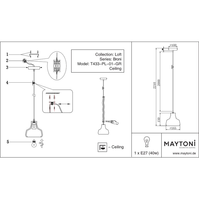 Betonové netradiční svítidlo MAYTONI BRONI T433-PL-01-GR