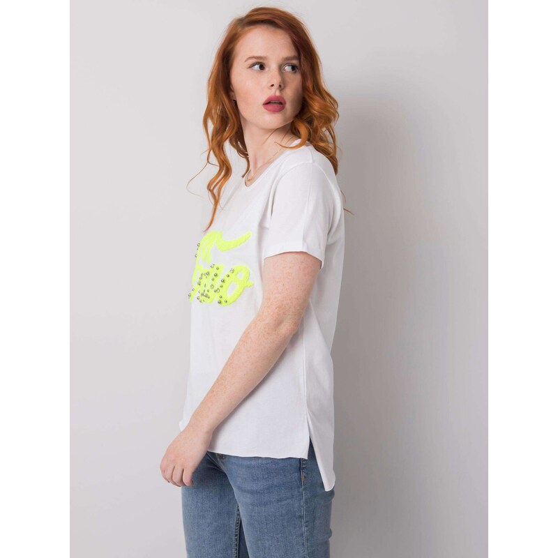 Fashionhunters Dámské bílé tričko s aplikací