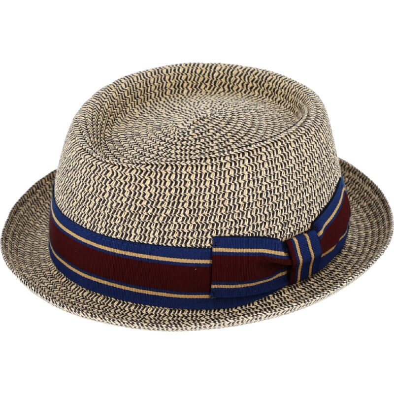 Modrý porkpie klobouk od Fiebig - dvoubarevná stuha