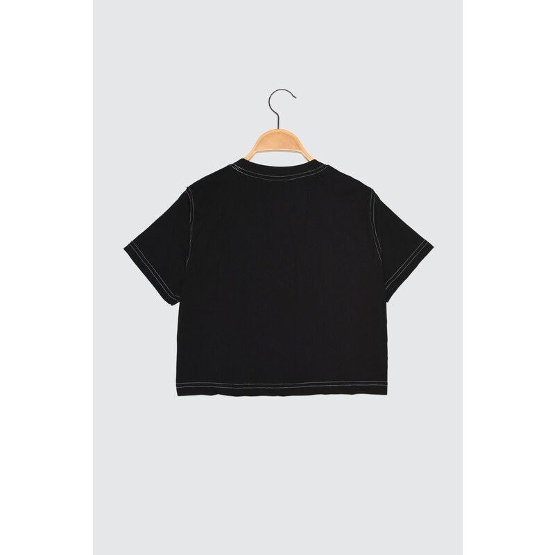 Trendyol Black Crop Crew Neck Knitted Sports T-Shirt