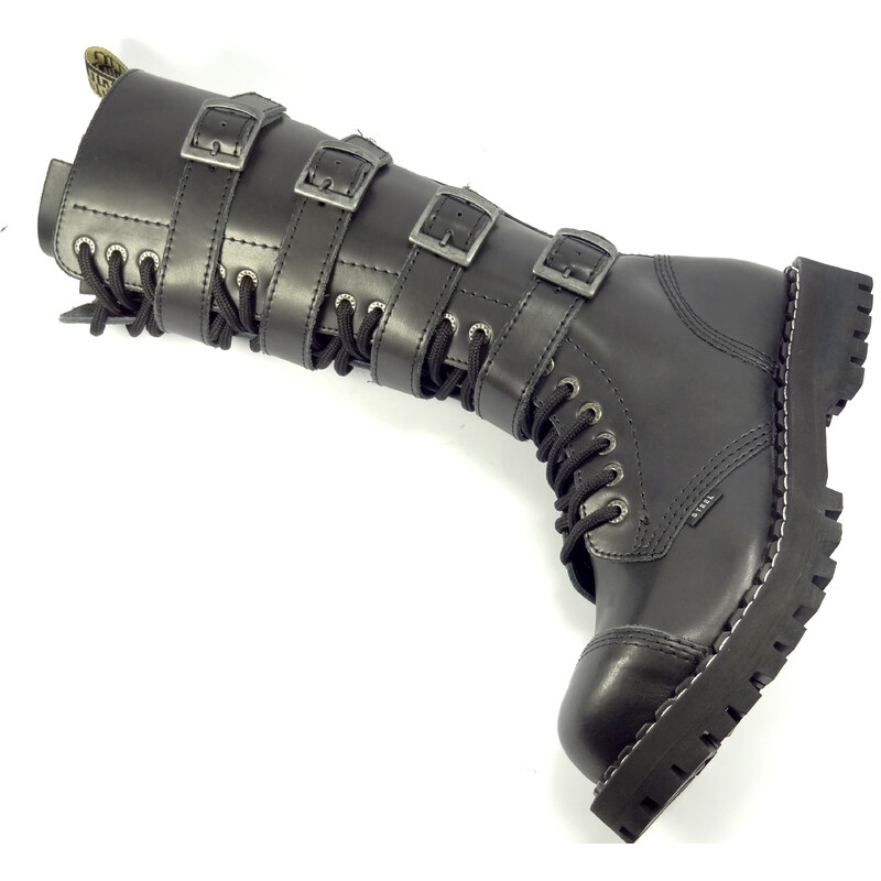 Steel boty 20 dírkové černé - šněrovací se zipem a přezkami - ZATEPLENÉ