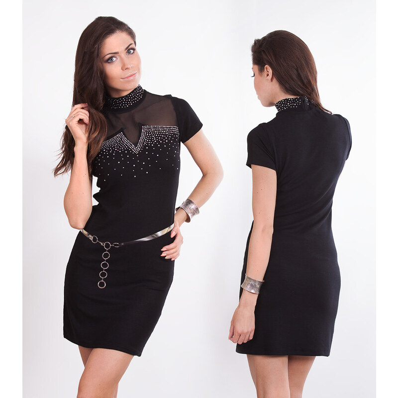 Fashion H. Černé elegantní šaty S/M