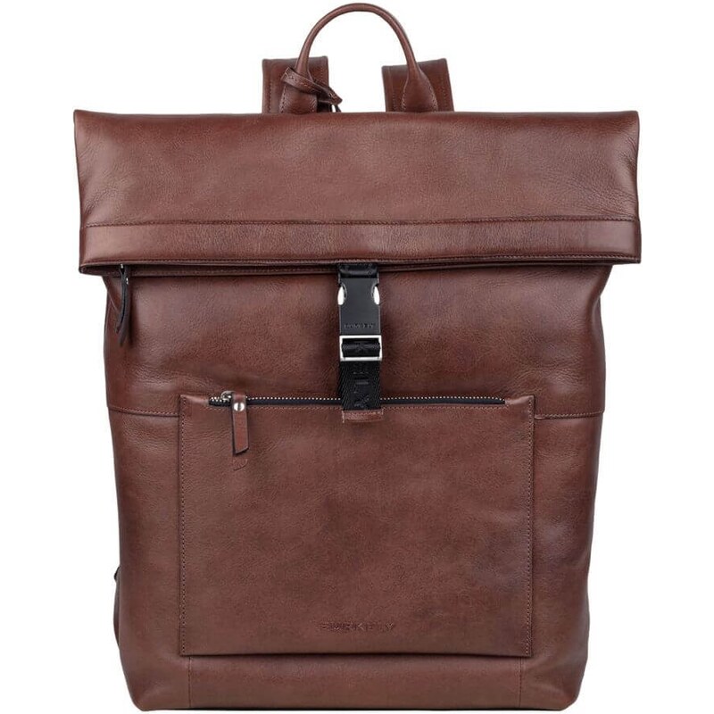Trendy kožený batoh Burkely Rolltop - hnědá 57185989