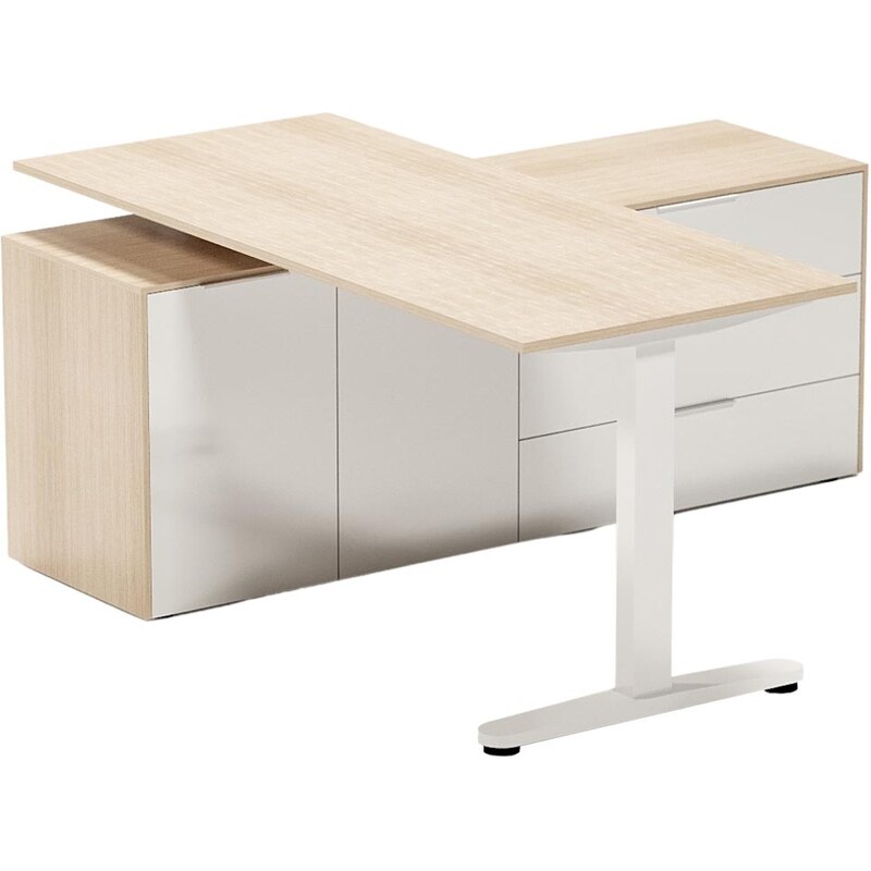 ARBYD Dubový výškově nastavitelný kancelářský stůl Thor 135 x 70 cm s bílou podnoží