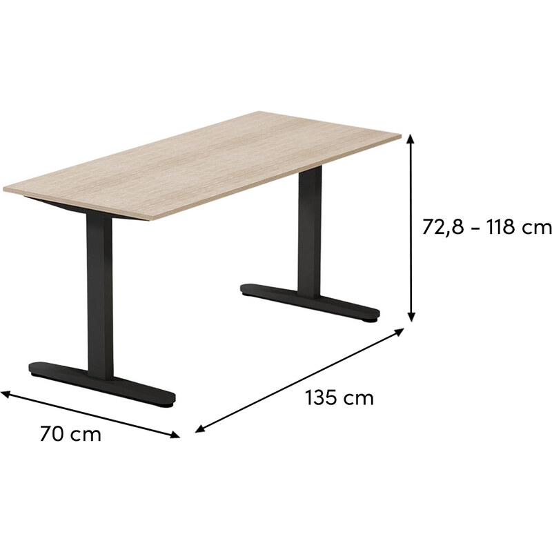ARBYD Dubový výškově nastavitelný kancelářský stůl Thor 135 x 70 cm s černou podnoží
