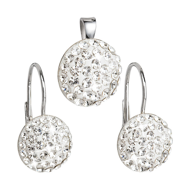Sada šperků s krystaly Swarovski náušnice a přívěsek bílé kulaté