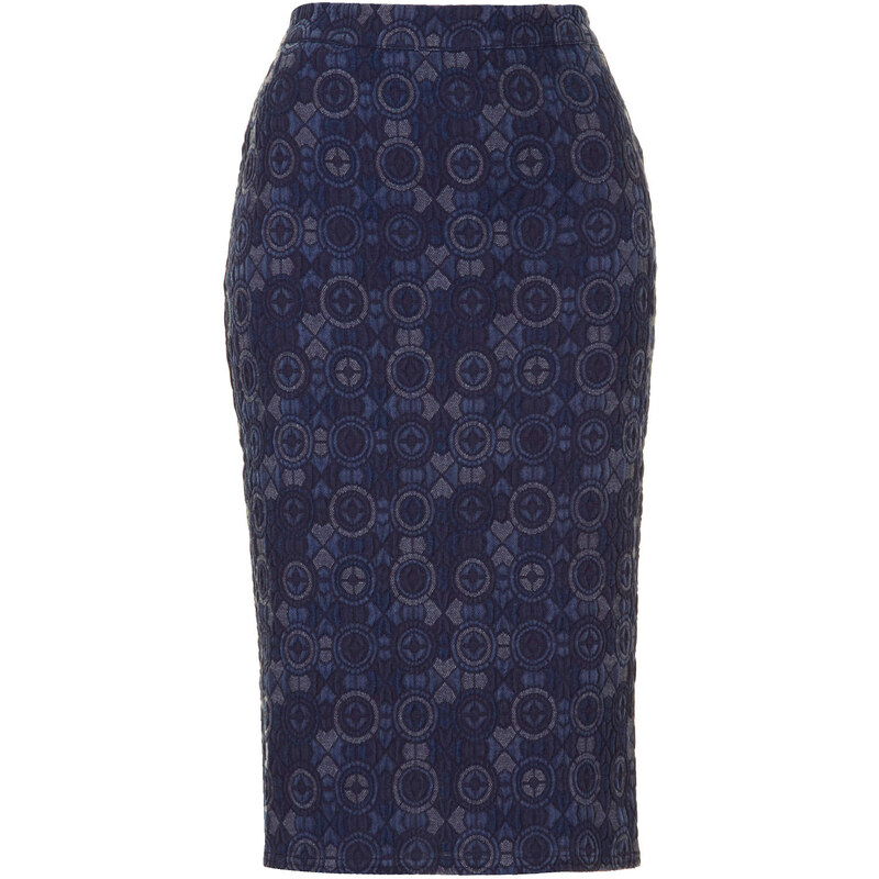 Topshop Blue Jacquard Tube Skirt