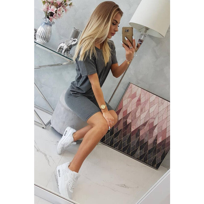 MladaModa Souprava top + krátké legíny model 9099 grafitová 57548943