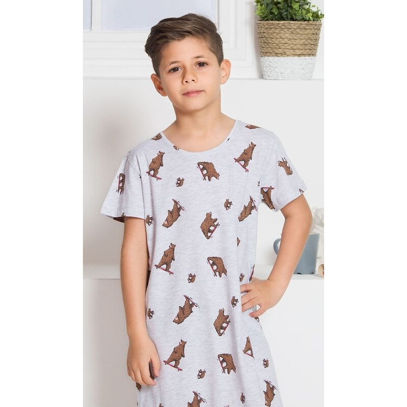 Vienetta Secret Dětská noční košile s krátkým rukávem Medvědi - šedá