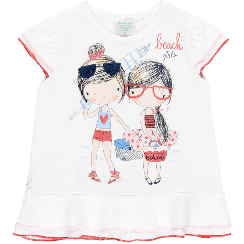 Boboli Dívčí tričko letní šaty s volánky bílé