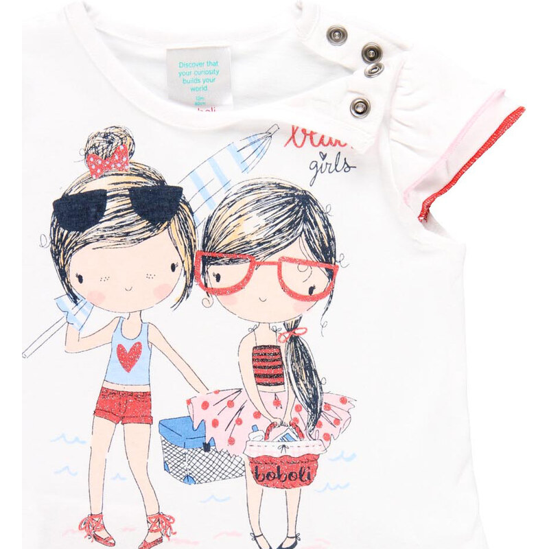Boboli Dívčí tričko letní šaty s volánky bílé