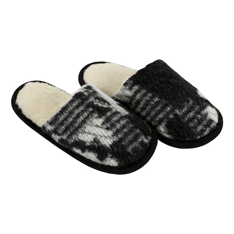 Tegatex Vlněné pantofle - černé - Tmavý patchwork 39-40