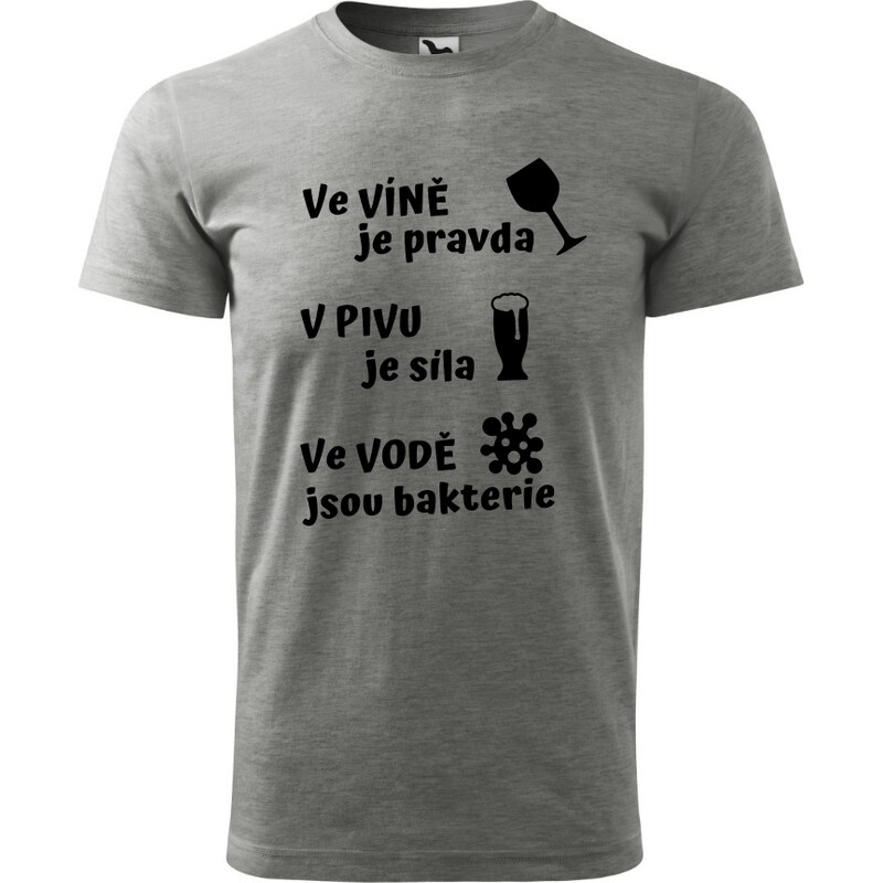 Fenomeno Pánské tričko Víno Pivo Voda - šedé