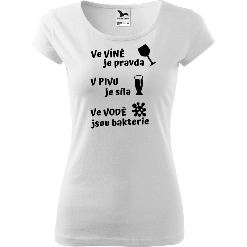 Fenomeno Dámské tričko Víno pivo voda - bílé 57425929