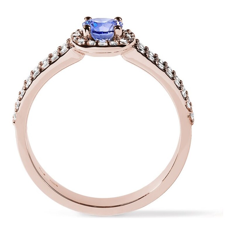 Luxusní diamantový prsten s tanzanitem v růžovém zlatě KLENOTA K0804024