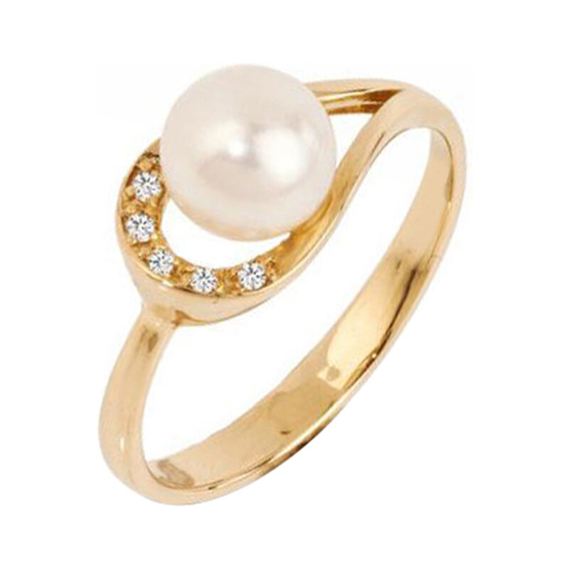 Eppi Zlatý prsten s perlou a diamanty Eha