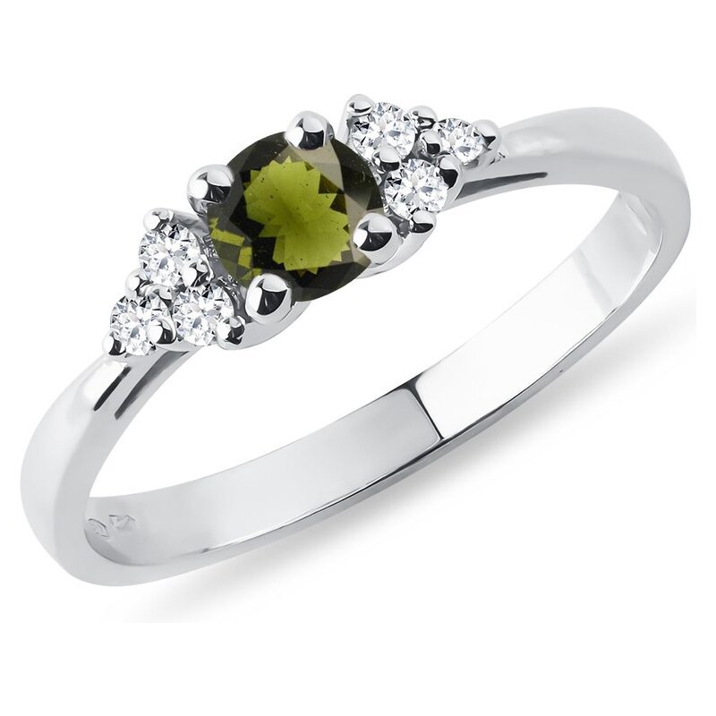 Prsten s vltavínem a diamanty z bílého zlata KLENOTA K0109022