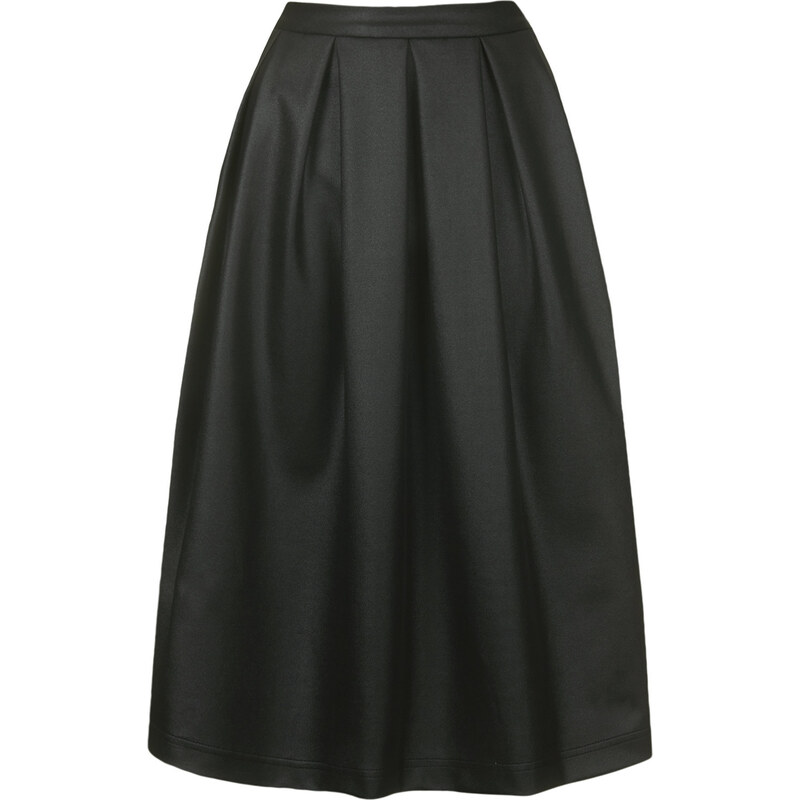 Topshop Coated Tuck Midi Skirt