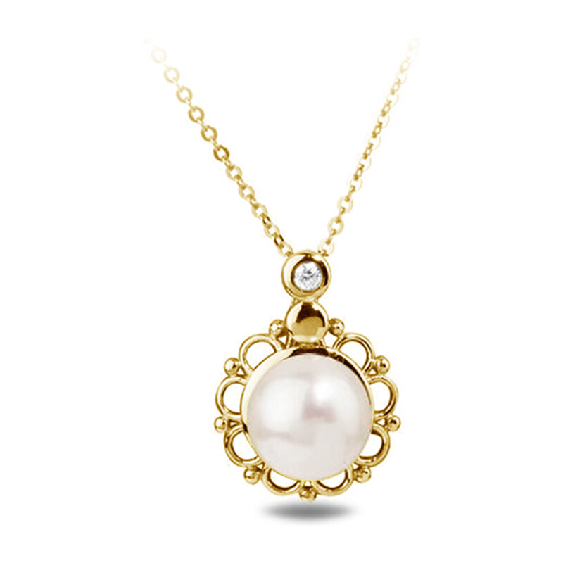 Eppi Zlatý květinový přívěsek s perlou a diamantem Vinutha