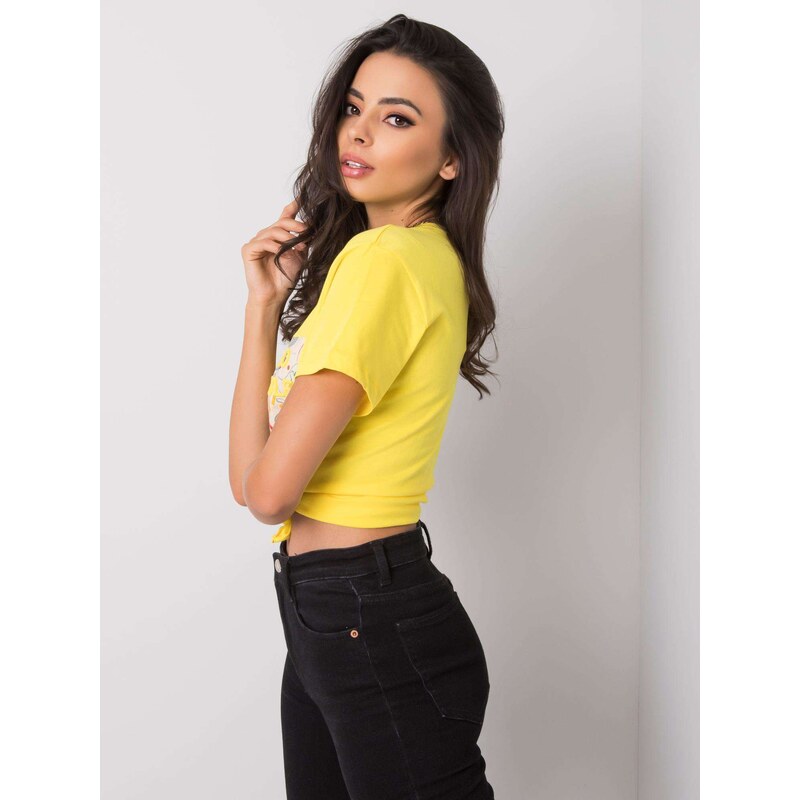 Fashionhunters Žluté bavlněné tričko s nápisem