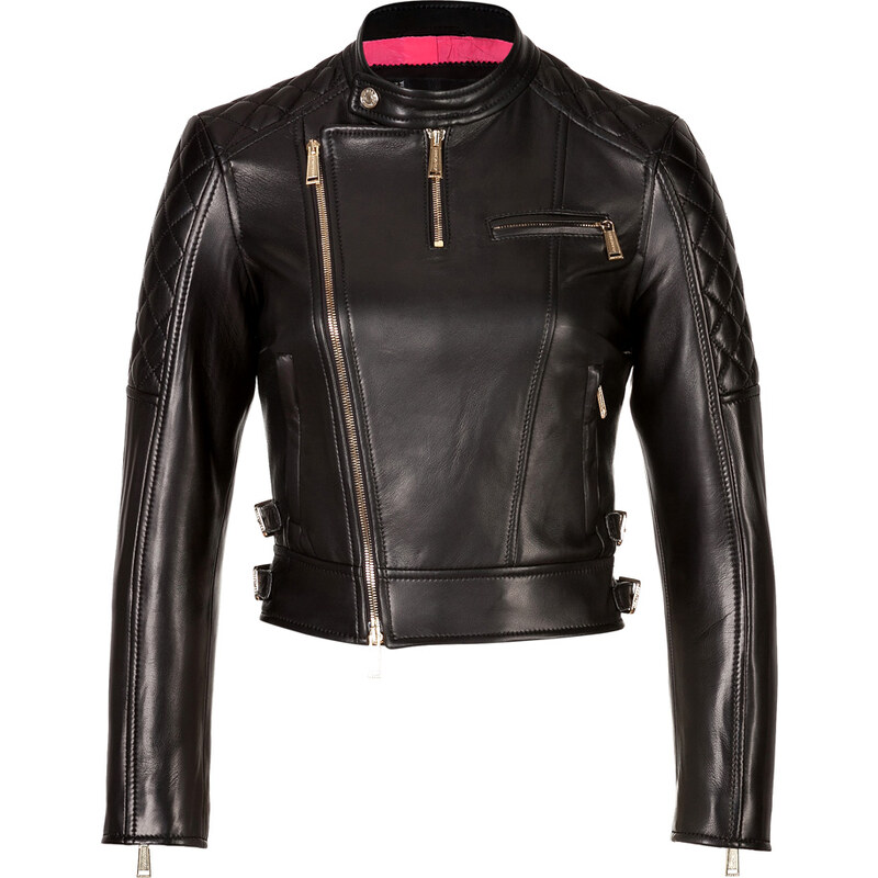 Dsquared2 Cropped Leather Motorcycle Jacket