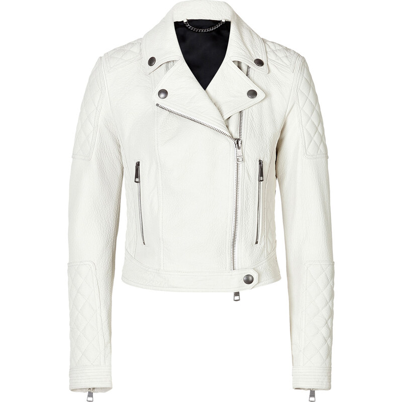Burberry Brit Cropped Leather Motorcycle Jacket in White