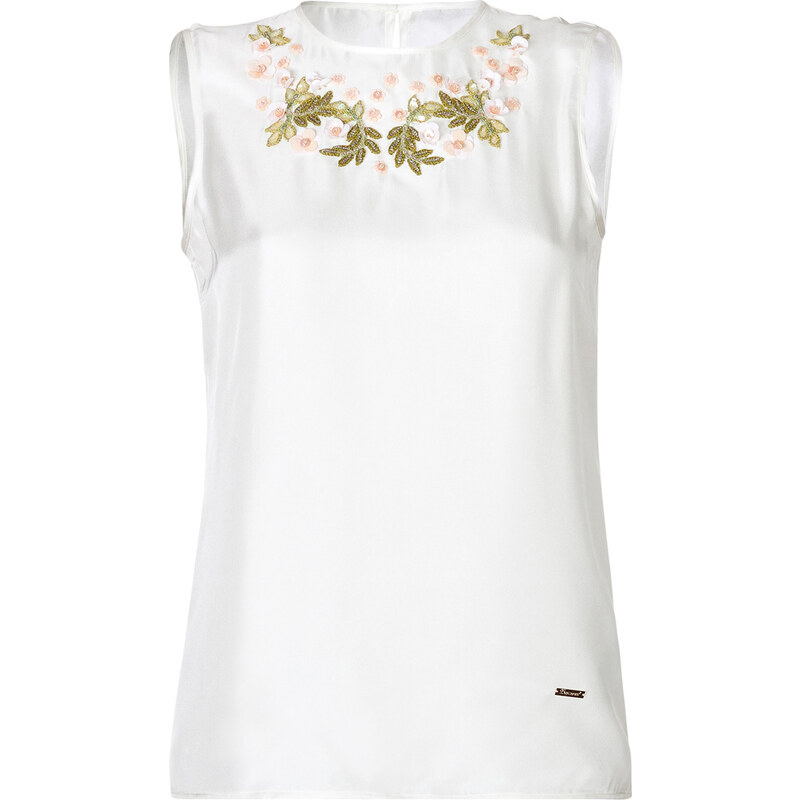 Dsquared2 Floral Embellished Sleeveless Silk Top