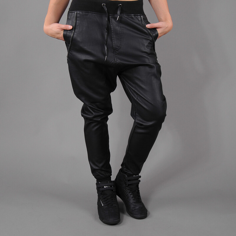 Urban Classics Ladies Deep Crotch Leather Imitation Pants černé