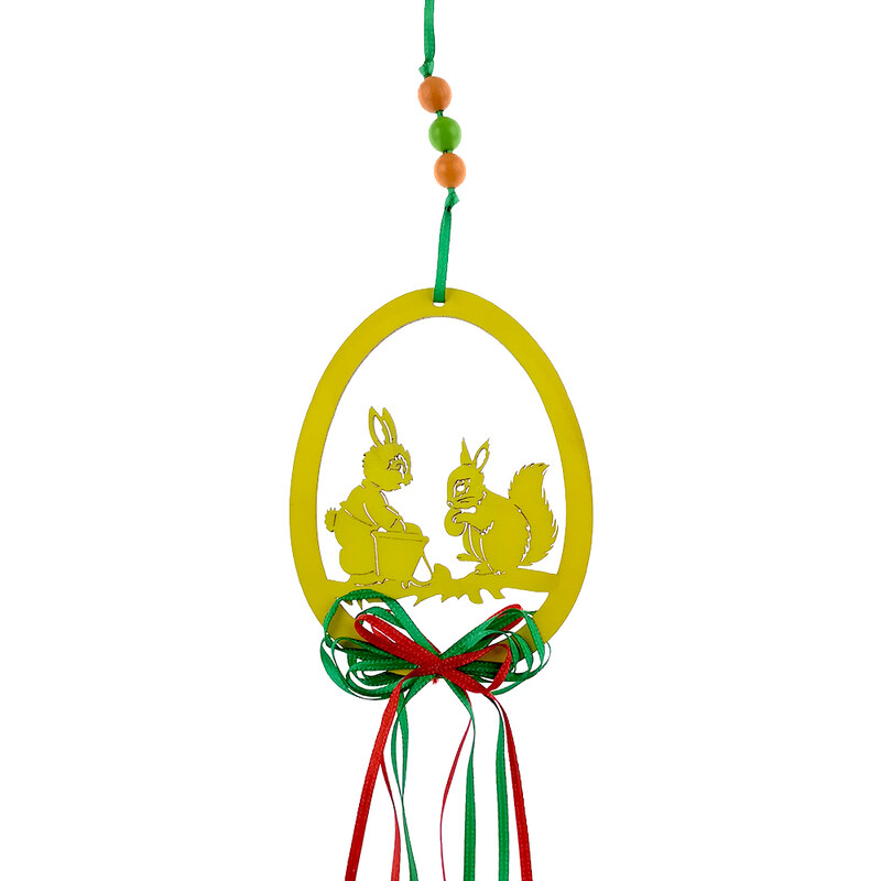 AMADEA Dřevěný velikonoční závěs - zajíček s veverkou, délka 50 cm