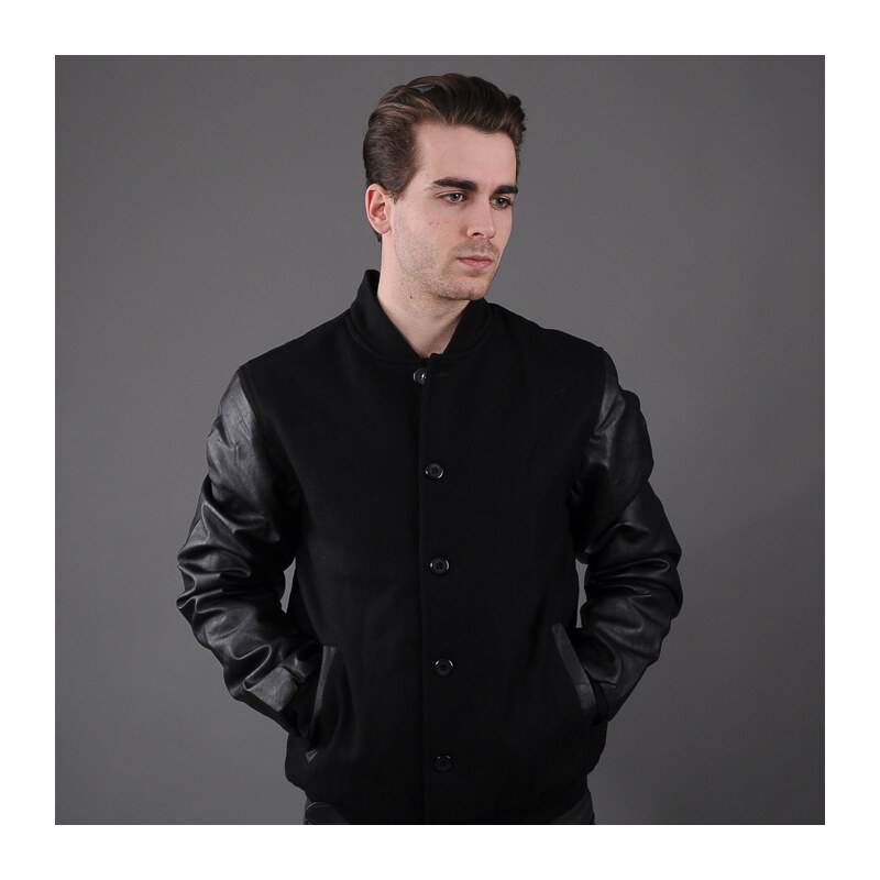 Urban Classics Wool Leather Button Jacket černá
