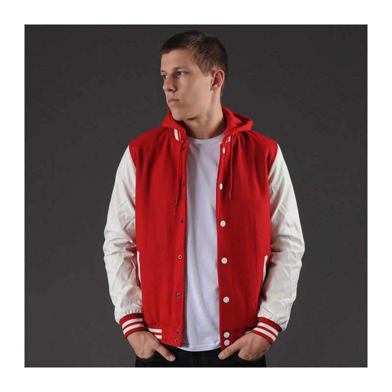 Urban Classics Hooded Oldschool College Jacket červená / bílá