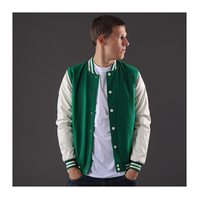 Urban Classics Oldschool College Jacket zelená / bílá