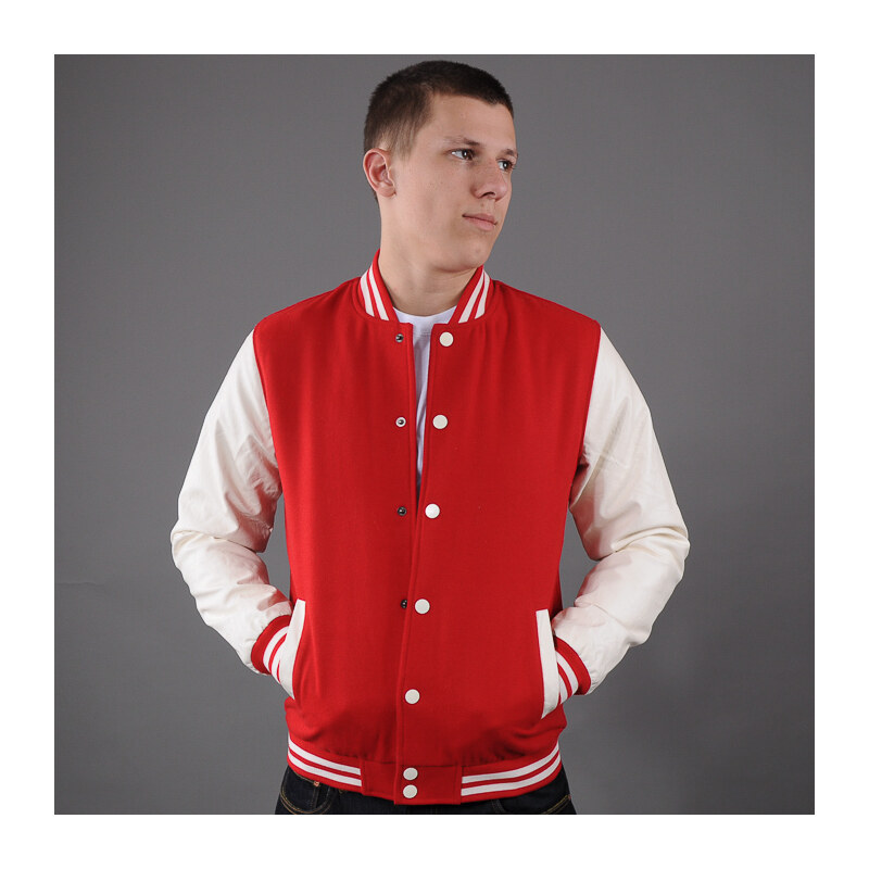 Urban Classics Oldschool College Jacket červená / bílá