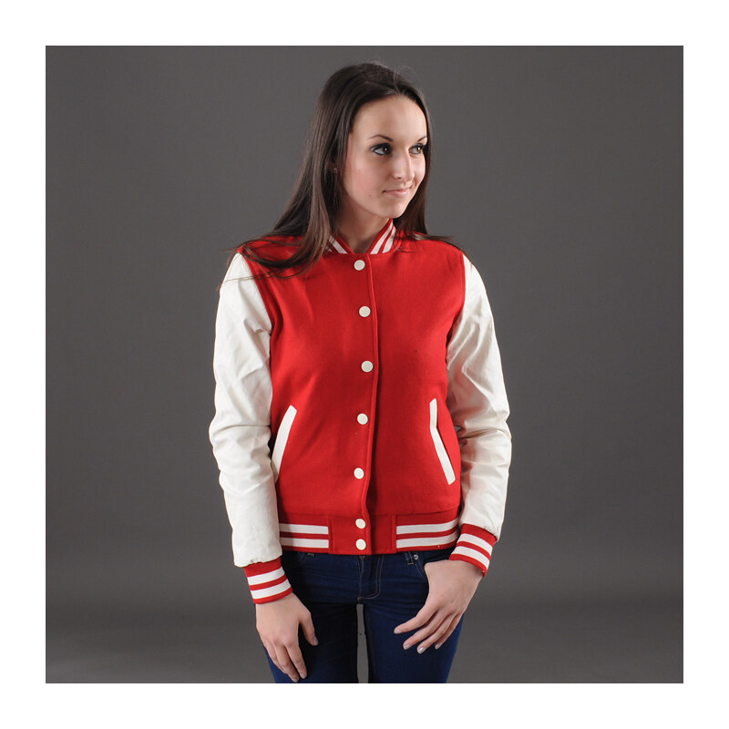 Urban Classics Ladies Oldschool College Jacket červená / bílá