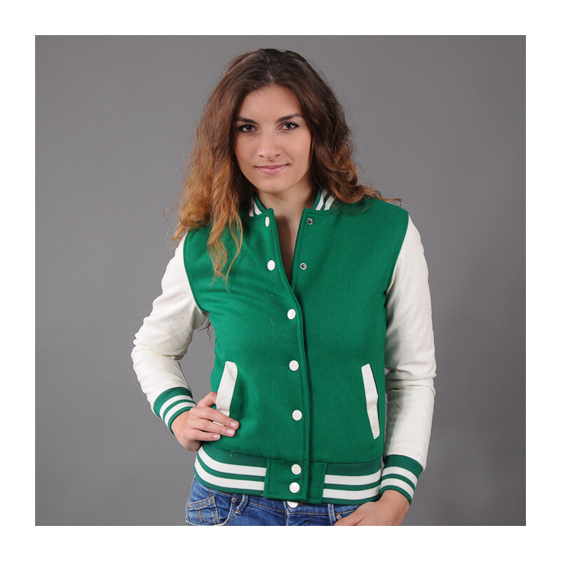 Urban Classics Ladies Oldschool College Jacket zelená / bílá
