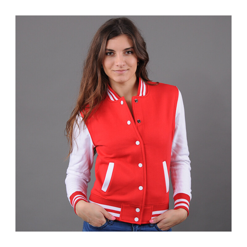 Urban Classics Ladies 2-Tone College Sweatjacket červená / bílá