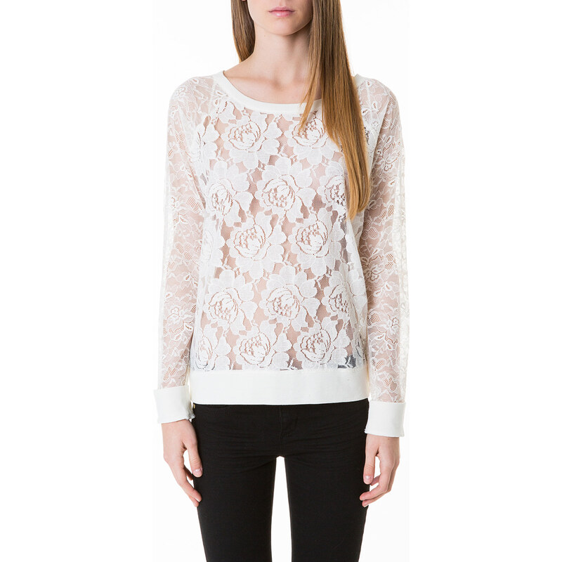 Tally Weijl Cream Large Floral Lace Top