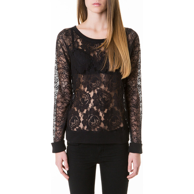 Tally Weijl Black Large Floral Lace Top