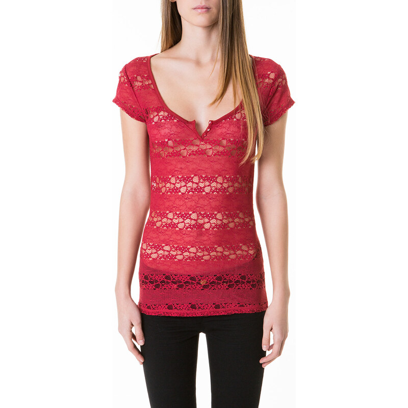 Tally Weijl Red Lace Striped Top