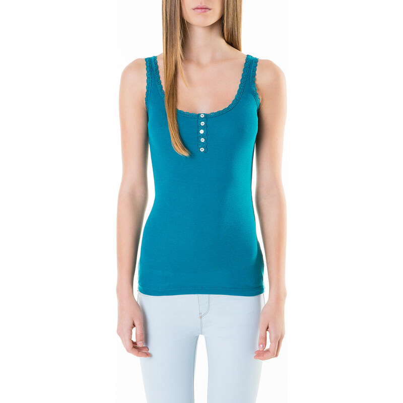 Tally Weijl Aqua Blue Basic Lace Button Vest Top